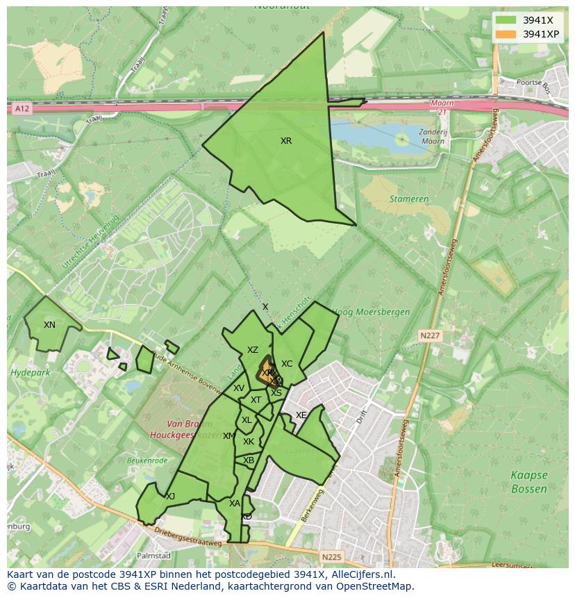 Afbeelding van het postcodegebied 3941 XP op de kaart.