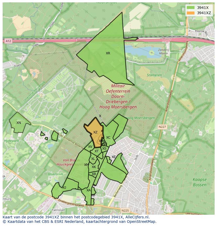 Afbeelding van het postcodegebied 3941 XZ op de kaart.