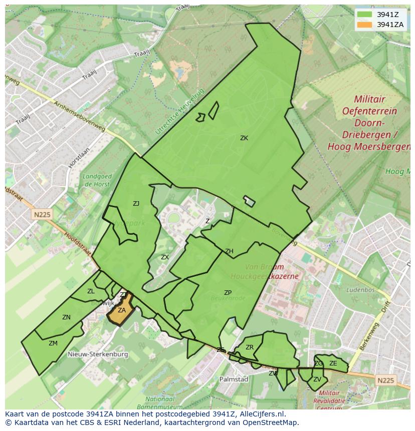 Afbeelding van het postcodegebied 3941 ZA op de kaart.