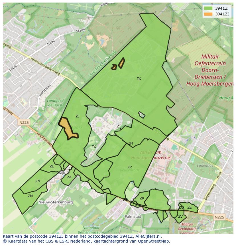 Afbeelding van het postcodegebied 3941 ZJ op de kaart.