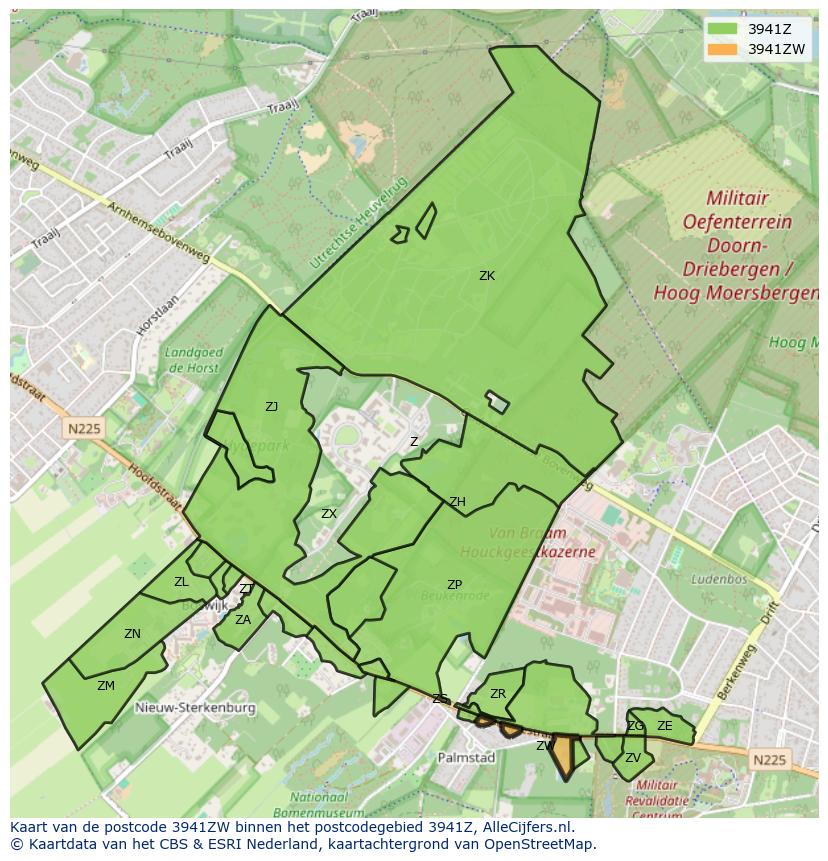 Afbeelding van het postcodegebied 3941 ZW op de kaart.