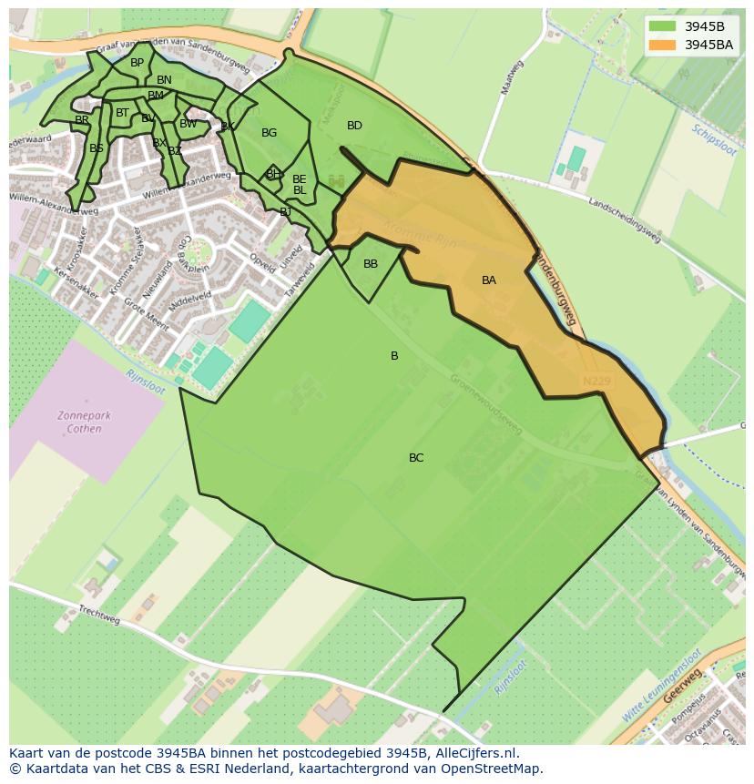 Afbeelding van het postcodegebied 3945 BA op de kaart.