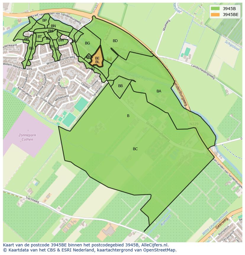 Afbeelding van het postcodegebied 3945 BE op de kaart.