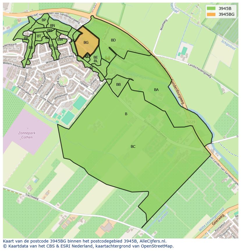 Afbeelding van het postcodegebied 3945 BG op de kaart.
