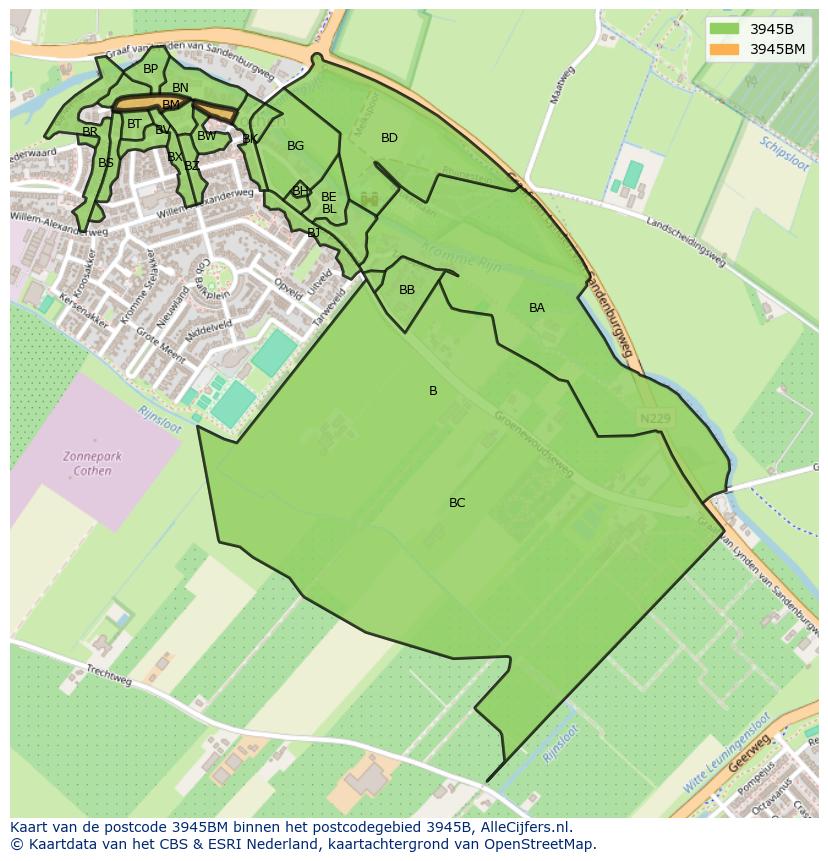 Afbeelding van het postcodegebied 3945 BM op de kaart.