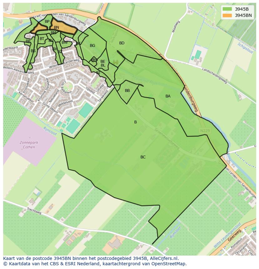 Afbeelding van het postcodegebied 3945 BN op de kaart.