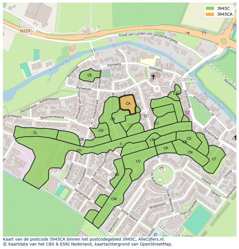Afbeelding van het postcodegebied 3945 CA op de kaart.