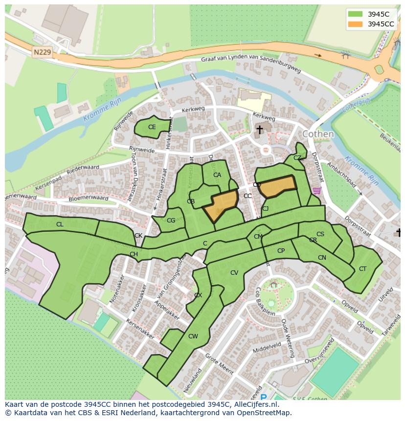 Afbeelding van het postcodegebied 3945 CC op de kaart.