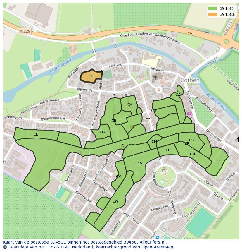 Afbeelding van het postcodegebied 3945 CE op de kaart.