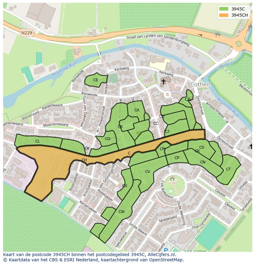Afbeelding van het postcodegebied 3945 CH op de kaart.