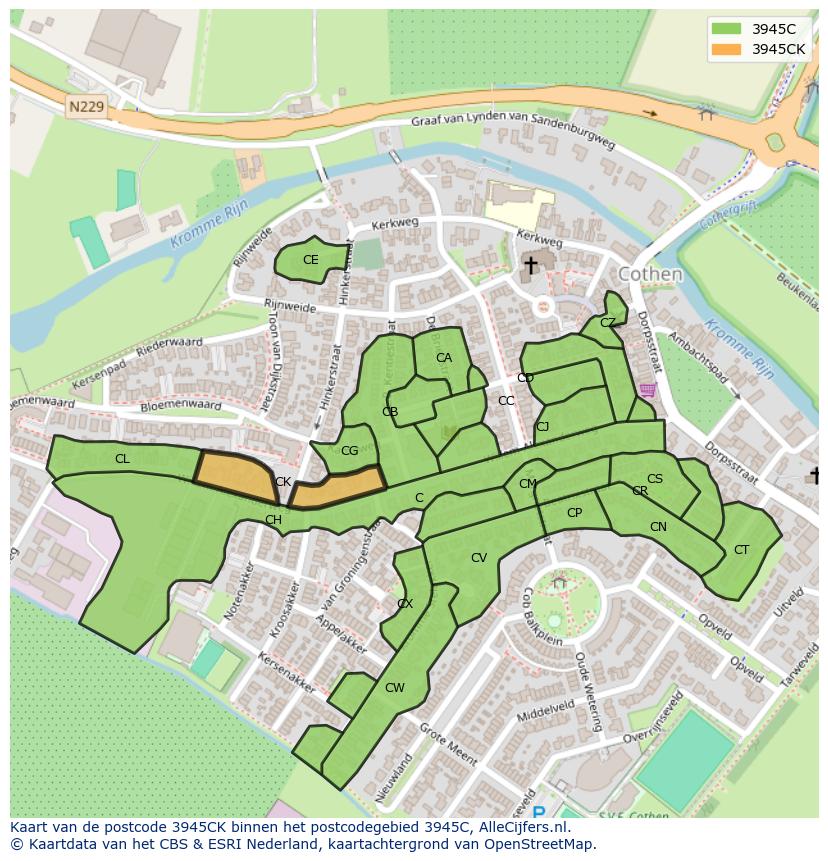 Afbeelding van het postcodegebied 3945 CK op de kaart.