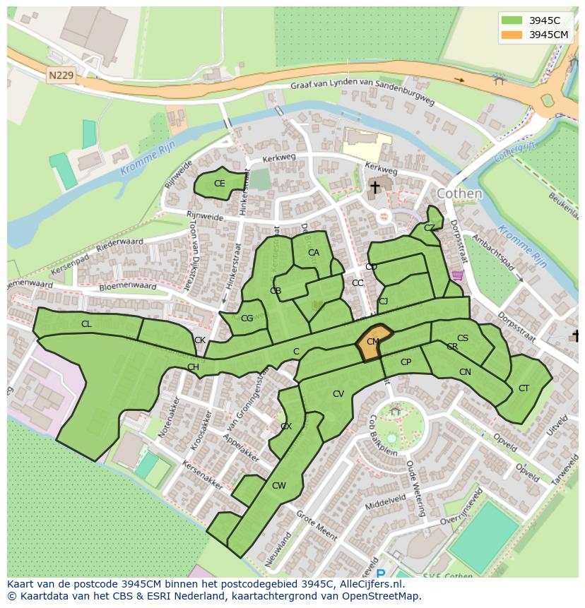 Afbeelding van het postcodegebied 3945 CM op de kaart.