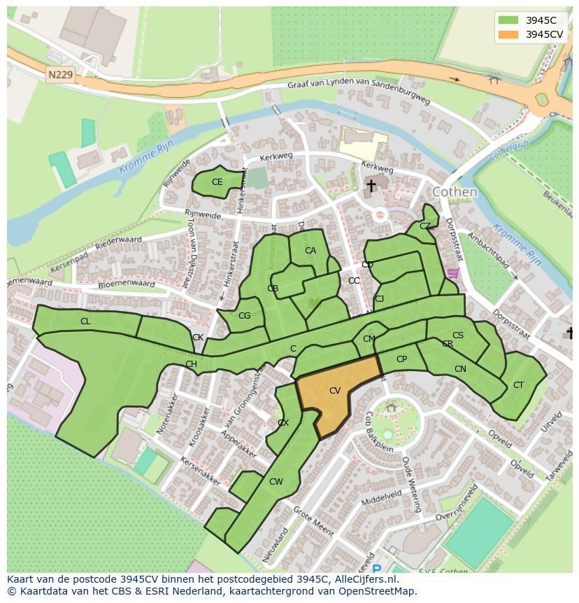 Afbeelding van het postcodegebied 3945 CV op de kaart.