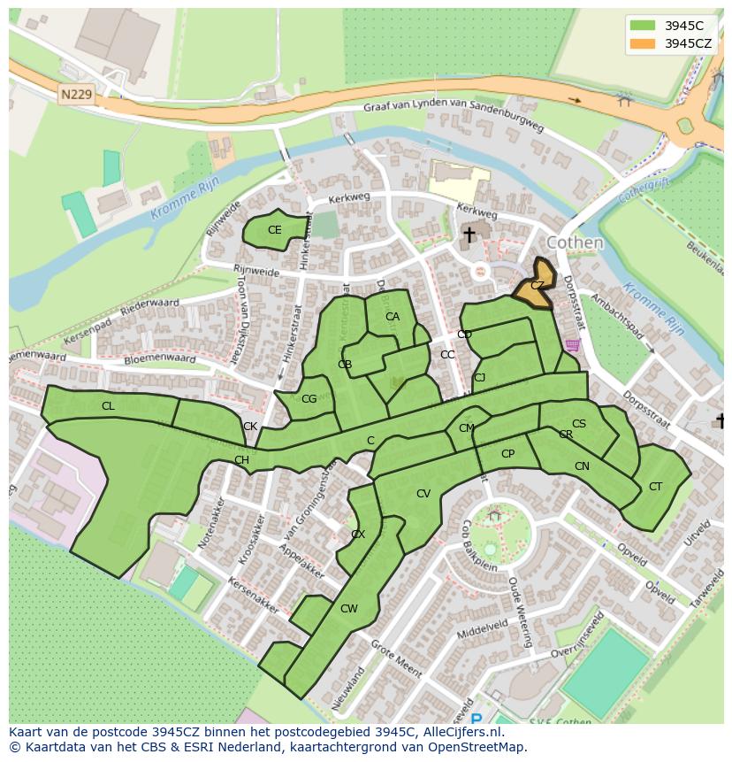 Afbeelding van het postcodegebied 3945 CZ op de kaart.