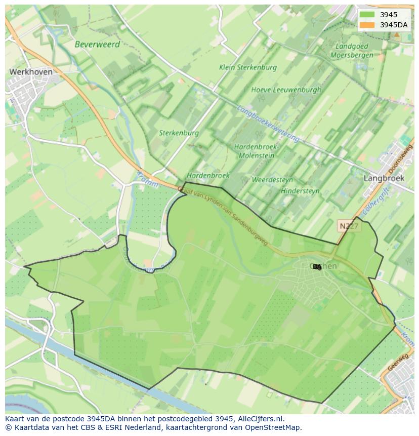 Afbeelding van het postcodegebied 3945 DA op de kaart.