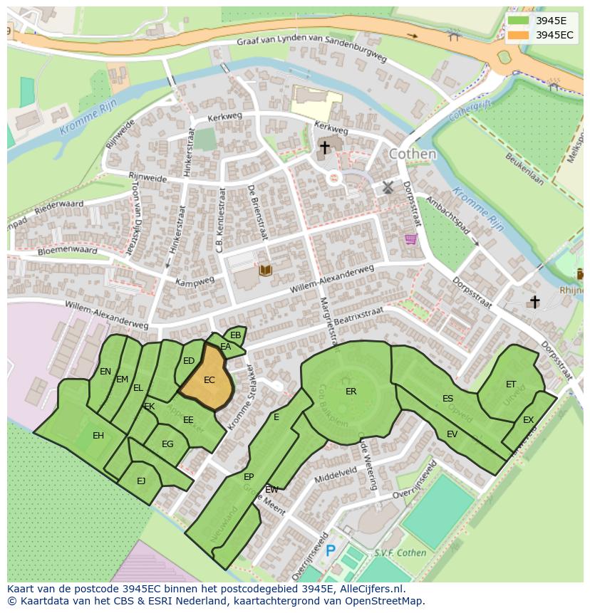 Afbeelding van het postcodegebied 3945 EC op de kaart.