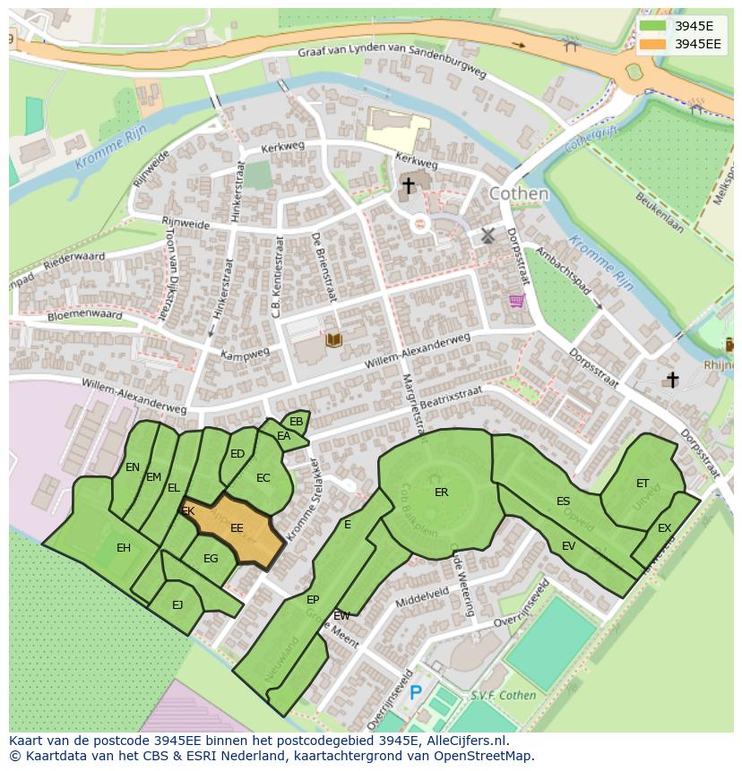 Afbeelding van het postcodegebied 3945 EE op de kaart.