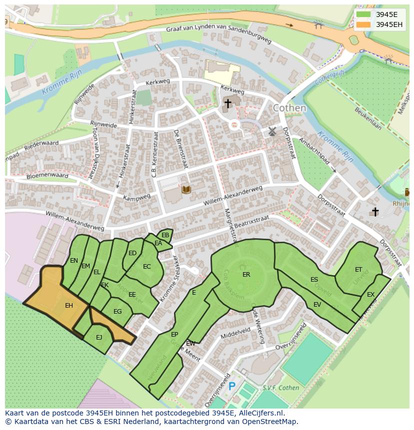 Afbeelding van het postcodegebied 3945 EH op de kaart.