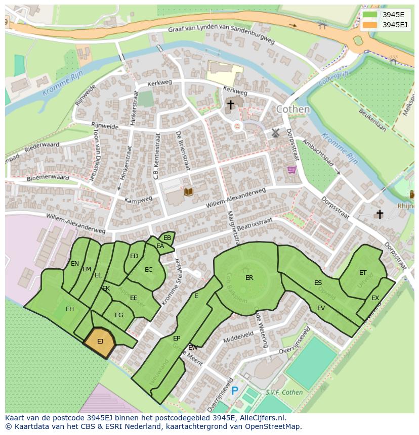 Afbeelding van het postcodegebied 3945 EJ op de kaart.