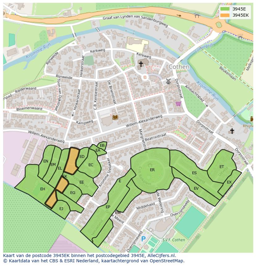 Afbeelding van het postcodegebied 3945 EK op de kaart.