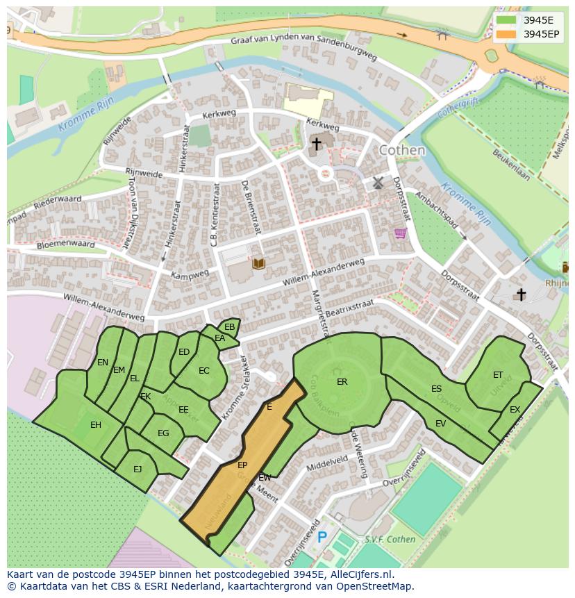 Afbeelding van het postcodegebied 3945 EP op de kaart.