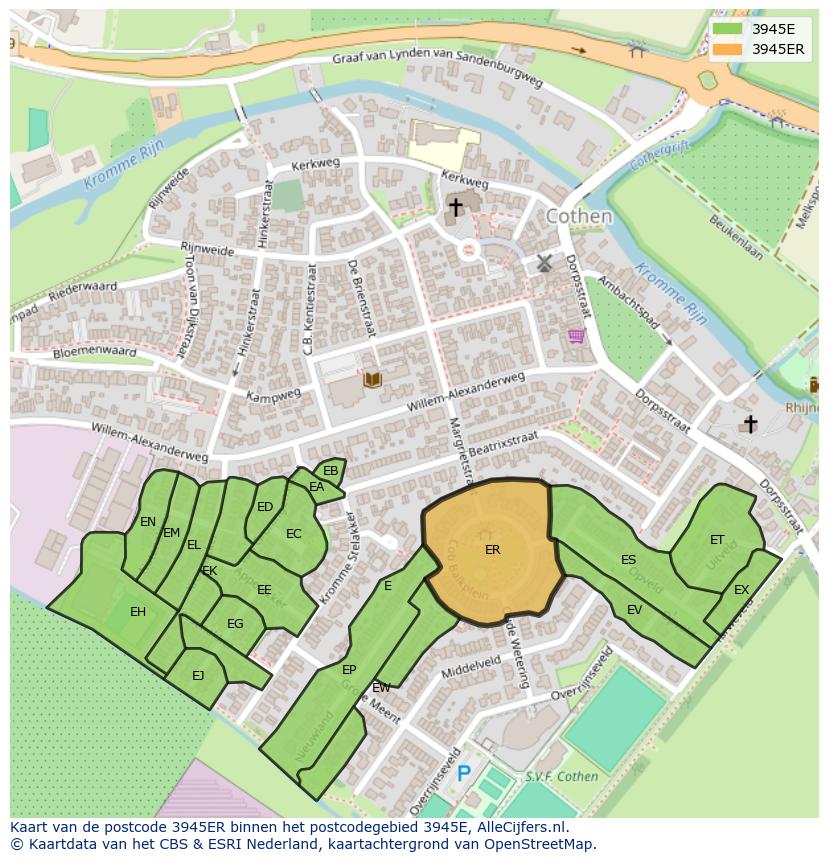 Afbeelding van het postcodegebied 3945 ER op de kaart.