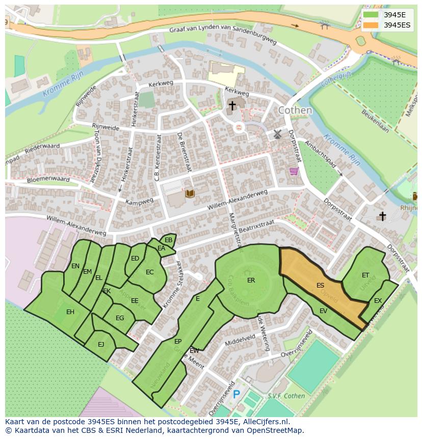 Afbeelding van het postcodegebied 3945 ES op de kaart.