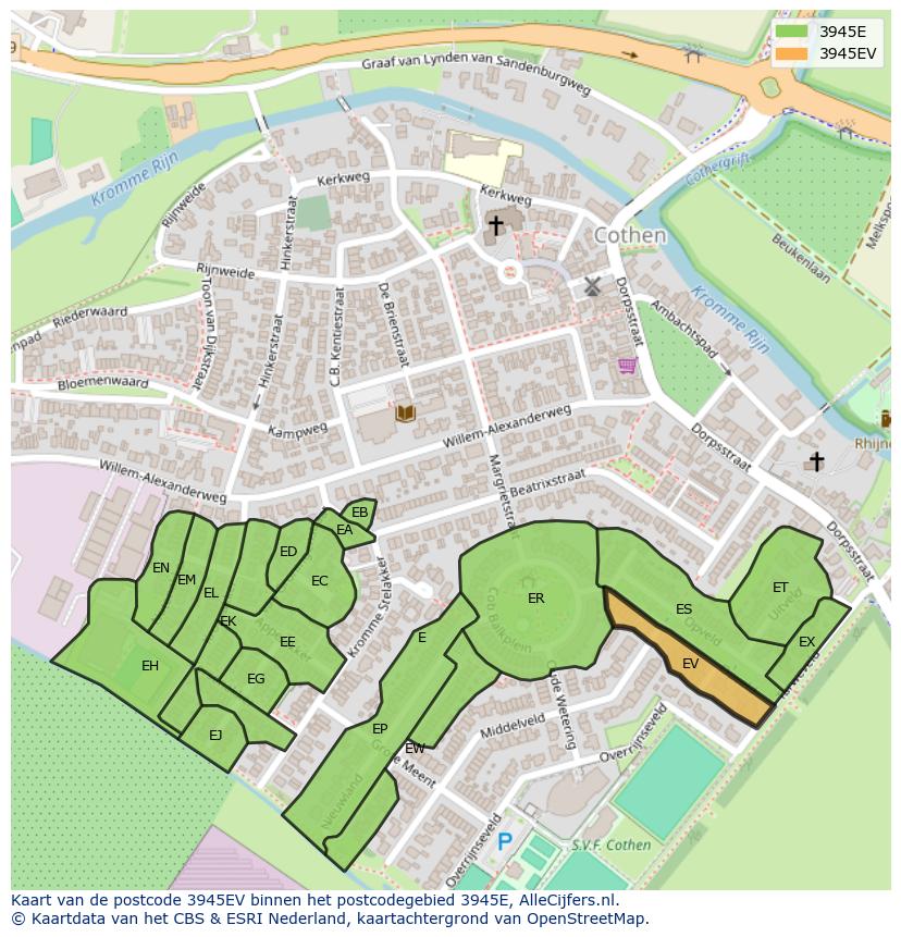 Afbeelding van het postcodegebied 3945 EV op de kaart.