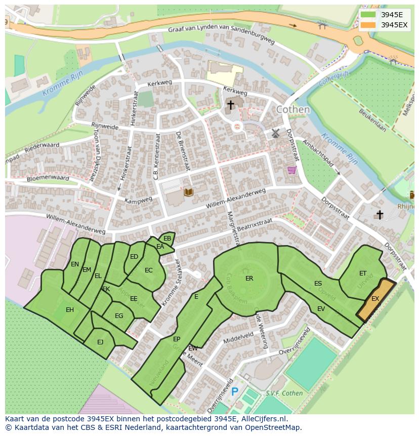 Afbeelding van het postcodegebied 3945 EX op de kaart.