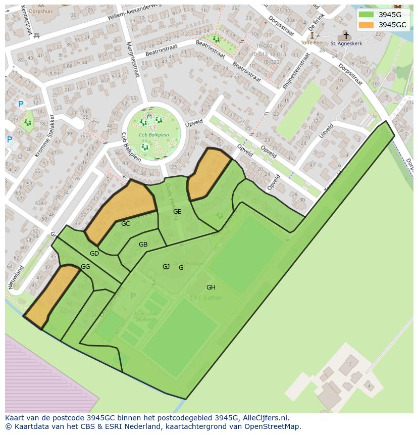 Afbeelding van het postcodegebied 3945 GC op de kaart.