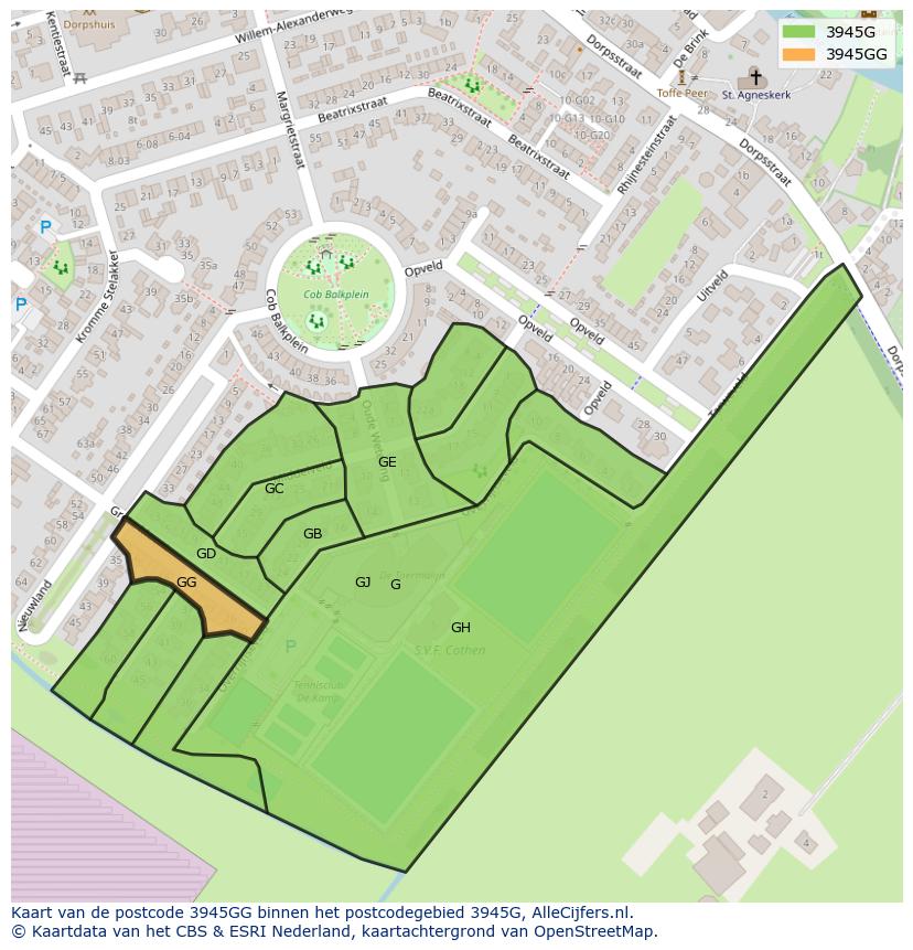 Afbeelding van het postcodegebied 3945 GG op de kaart.