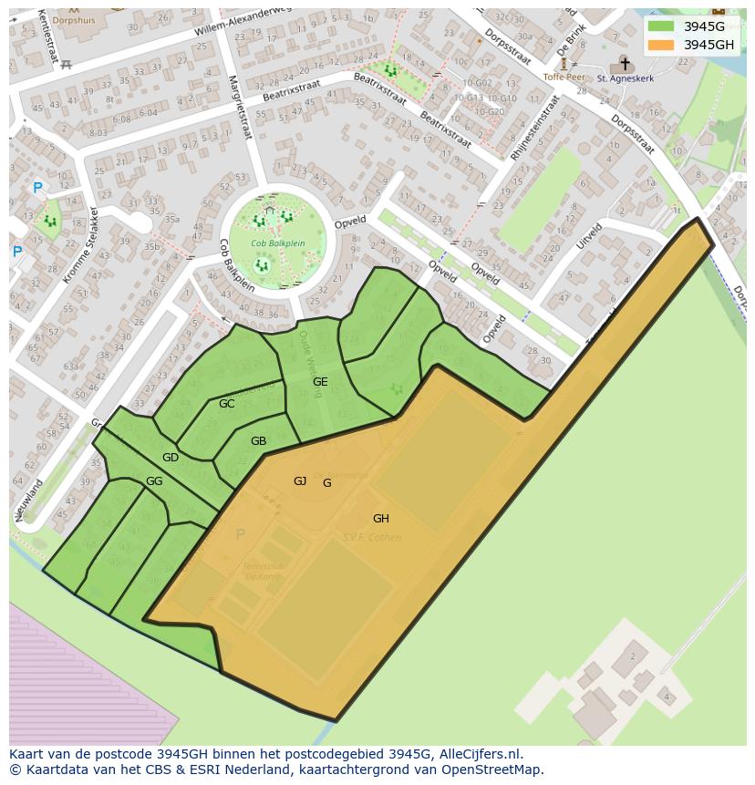 Afbeelding van het postcodegebied 3945 GH op de kaart.