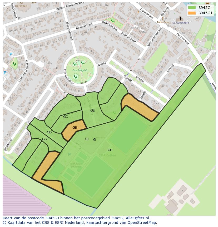 Afbeelding van het postcodegebied 3945 GJ op de kaart.