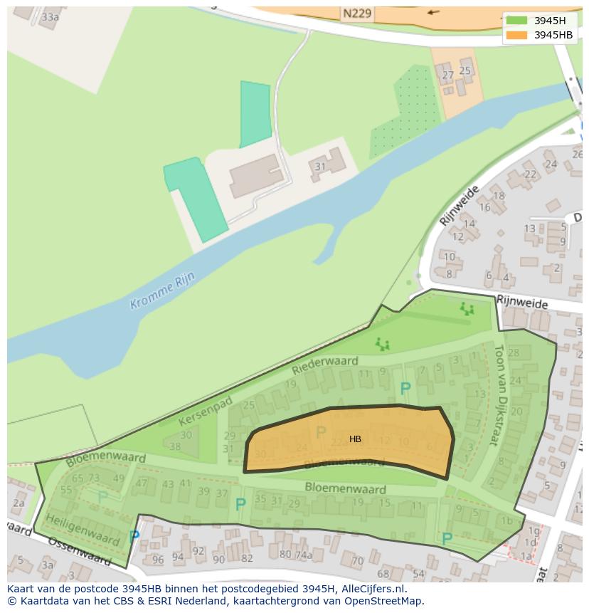 Afbeelding van het postcodegebied 3945 HB op de kaart.