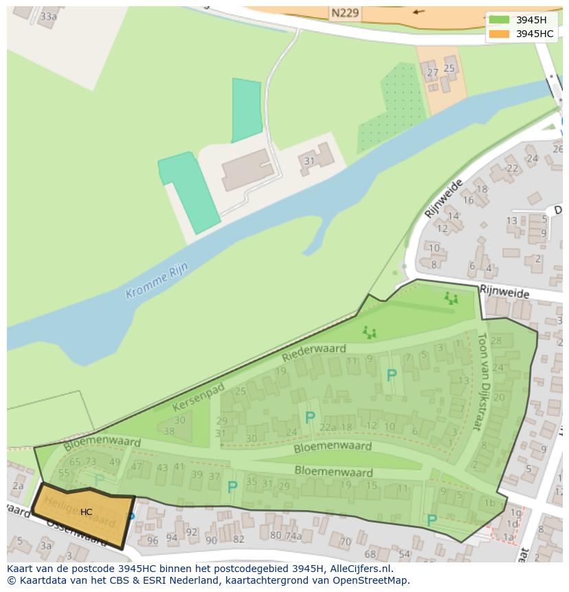 Afbeelding van het postcodegebied 3945 HC op de kaart.