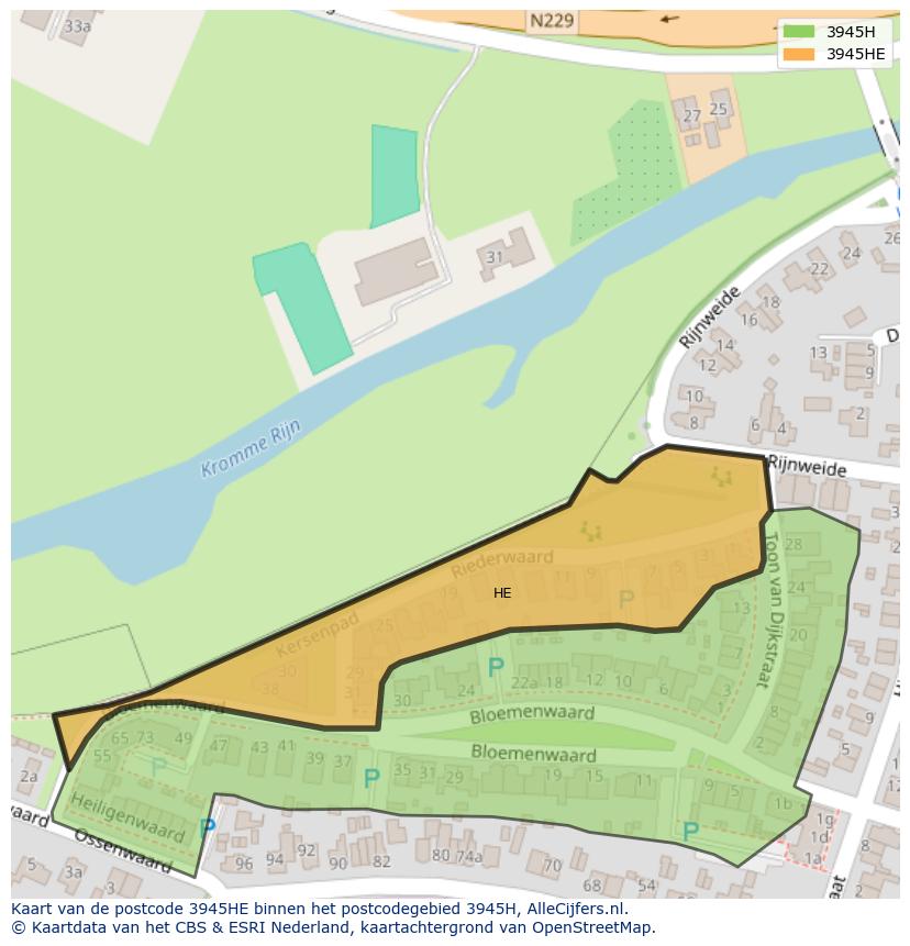 Afbeelding van het postcodegebied 3945 HE op de kaart.