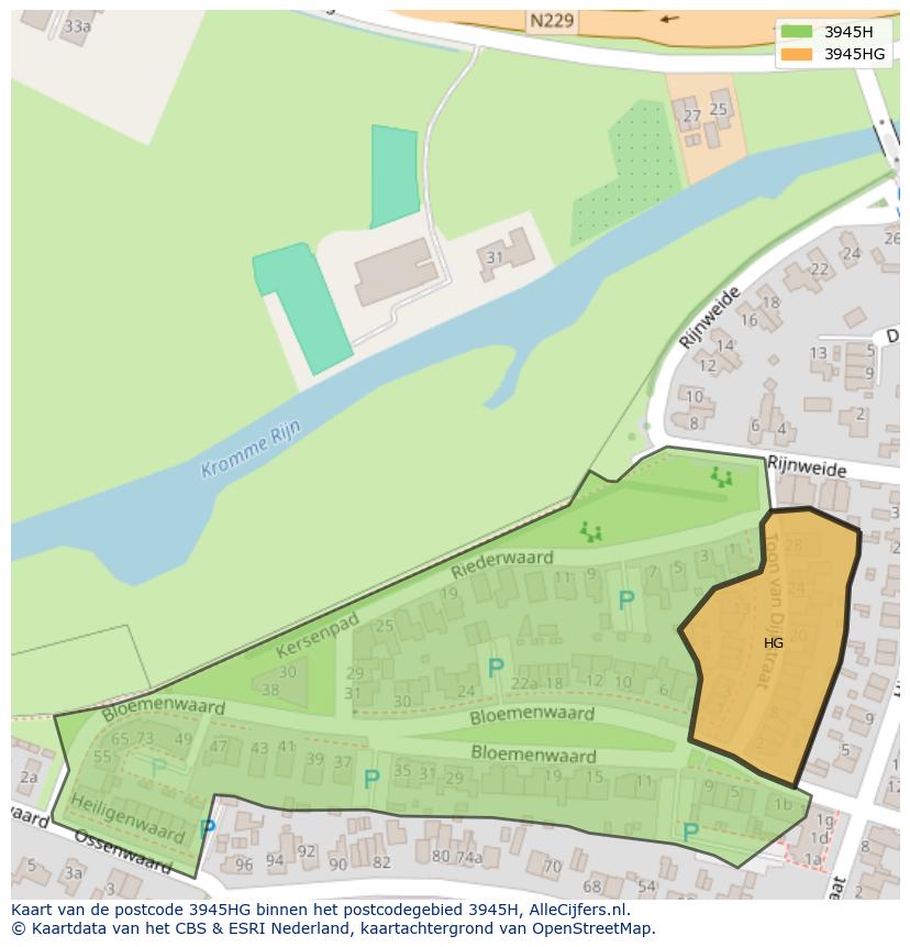Afbeelding van het postcodegebied 3945 HG op de kaart.