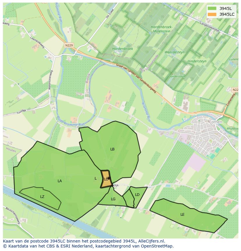 Afbeelding van het postcodegebied 3945 LC op de kaart.