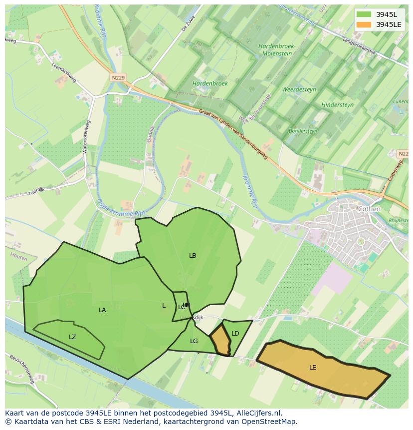Afbeelding van het postcodegebied 3945 LE op de kaart.