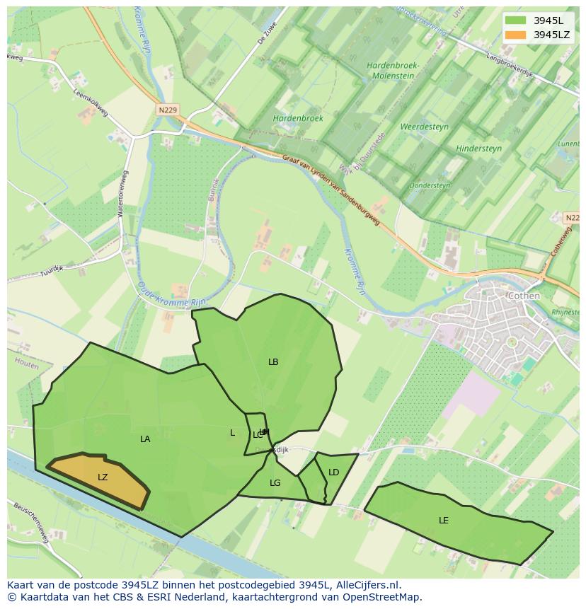 Afbeelding van het postcodegebied 3945 LZ op de kaart.