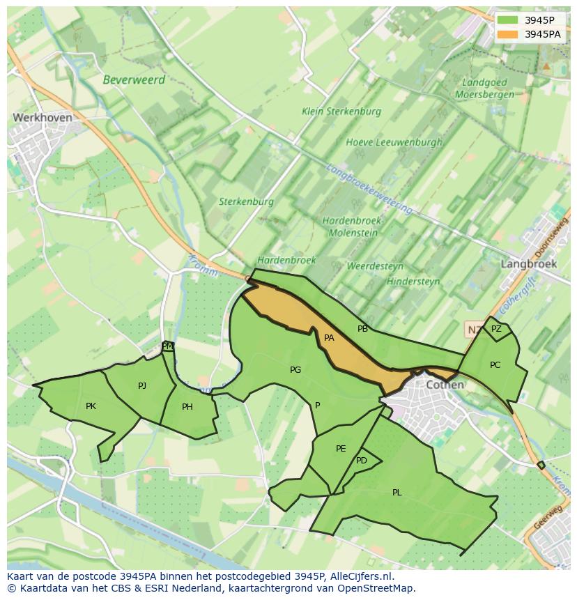 Afbeelding van het postcodegebied 3945 PA op de kaart.