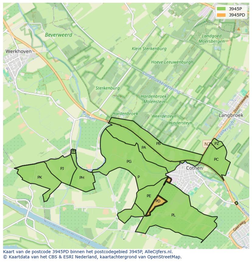 Afbeelding van het postcodegebied 3945 PD op de kaart.
