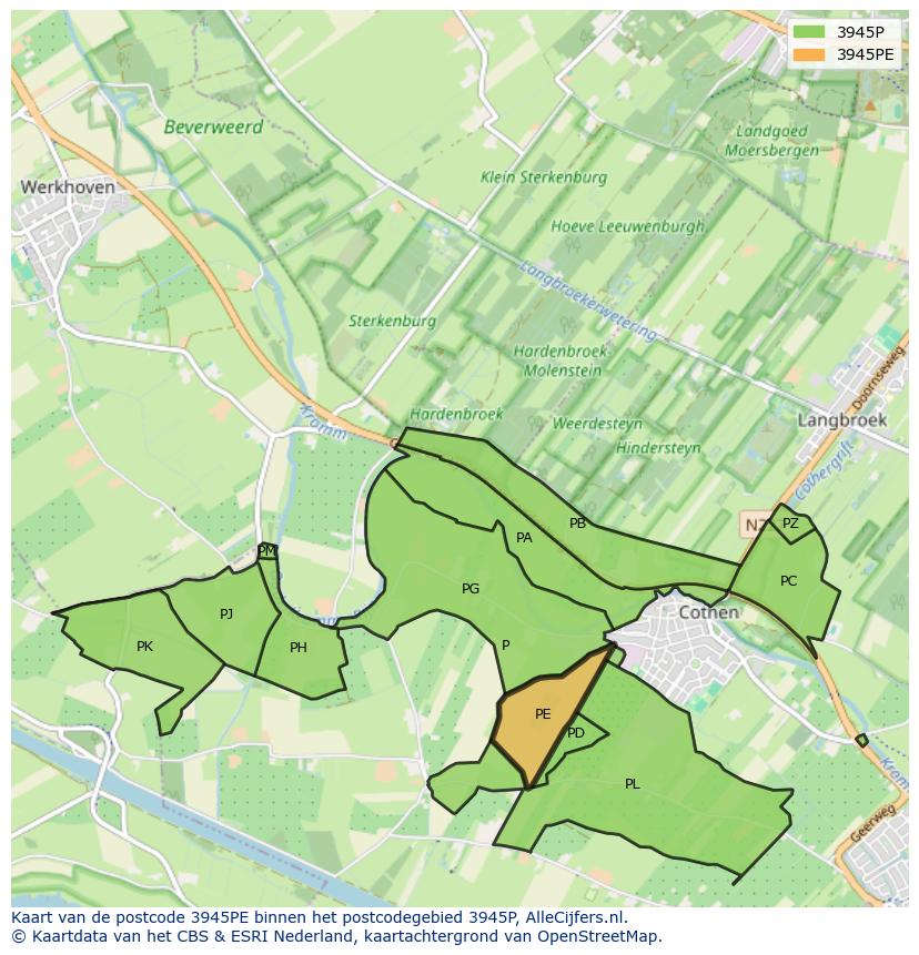 Afbeelding van het postcodegebied 3945 PE op de kaart.