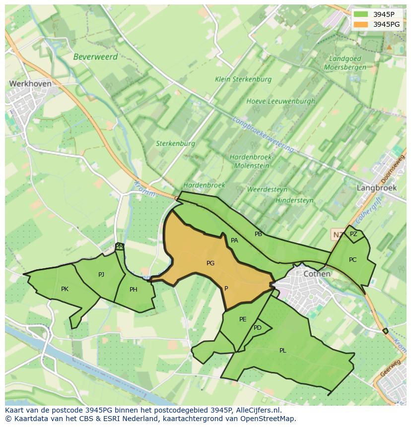 Afbeelding van het postcodegebied 3945 PG op de kaart.