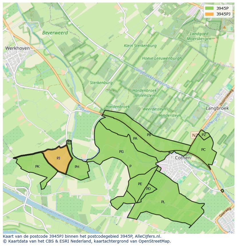 Afbeelding van het postcodegebied 3945 PJ op de kaart.