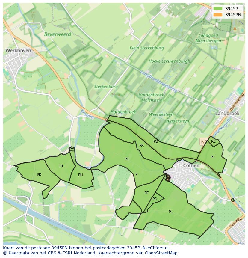 Afbeelding van het postcodegebied 3945 PN op de kaart.
