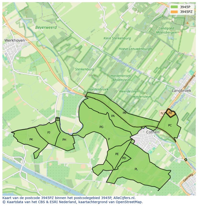 Afbeelding van het postcodegebied 3945 PZ op de kaart.