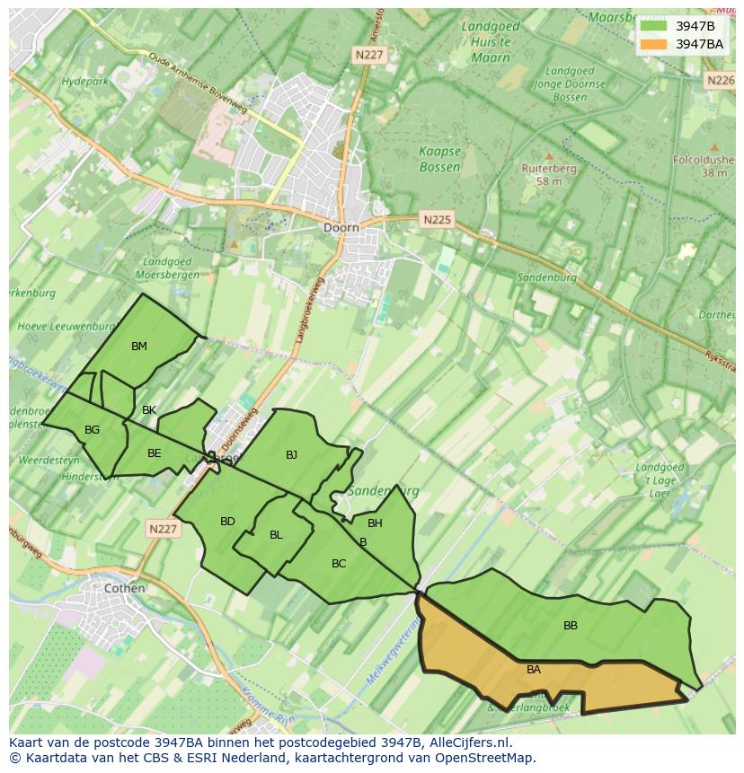 Afbeelding van het postcodegebied 3947 BA op de kaart.