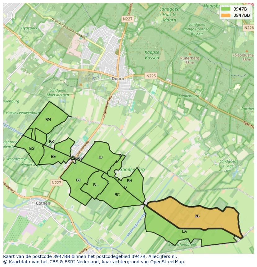 Afbeelding van het postcodegebied 3947 BB op de kaart.