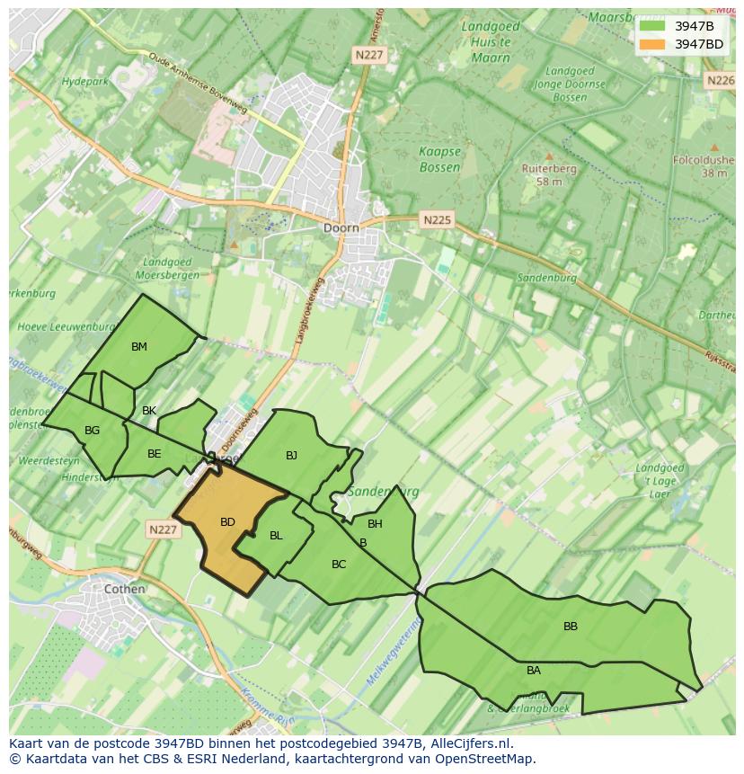 Afbeelding van het postcodegebied 3947 BD op de kaart.